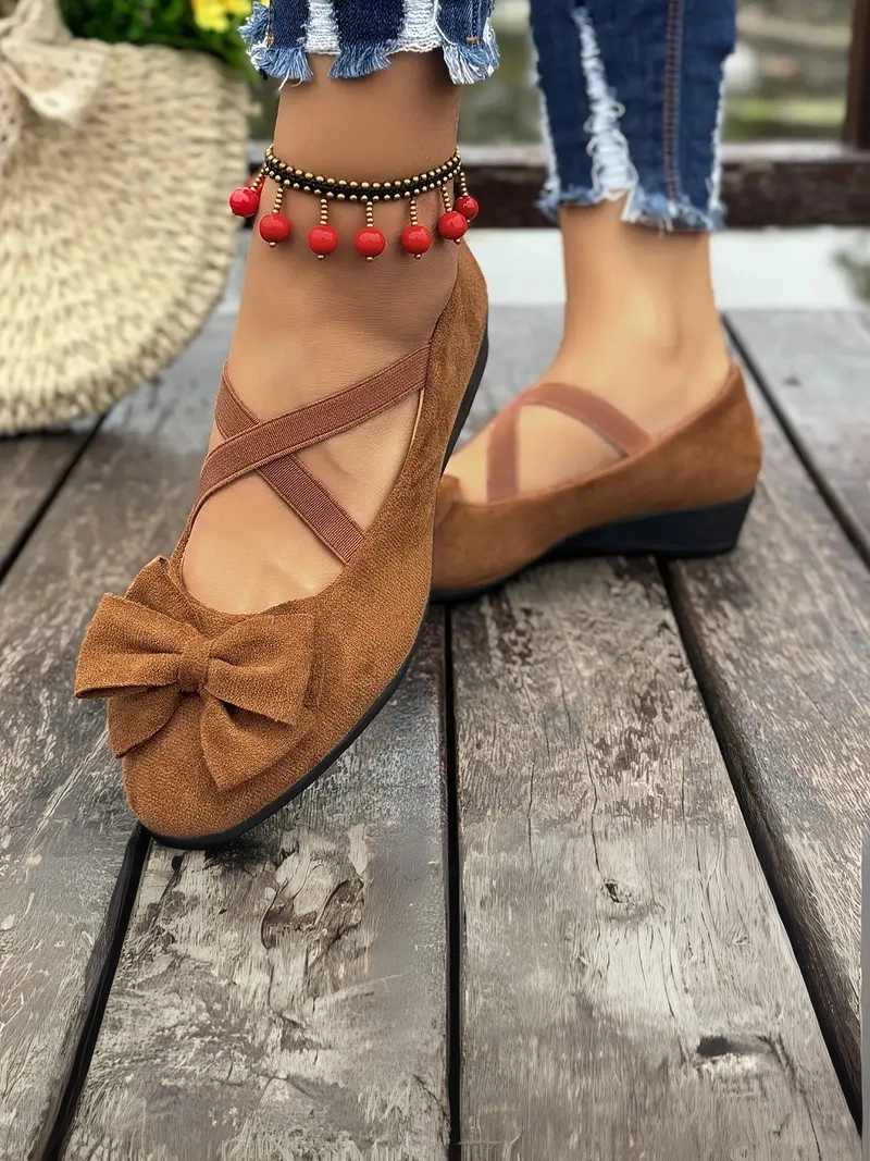 Kaymaz Taban Kurdelalı Kahverengi Kadın Bez Babet Ayakkabı