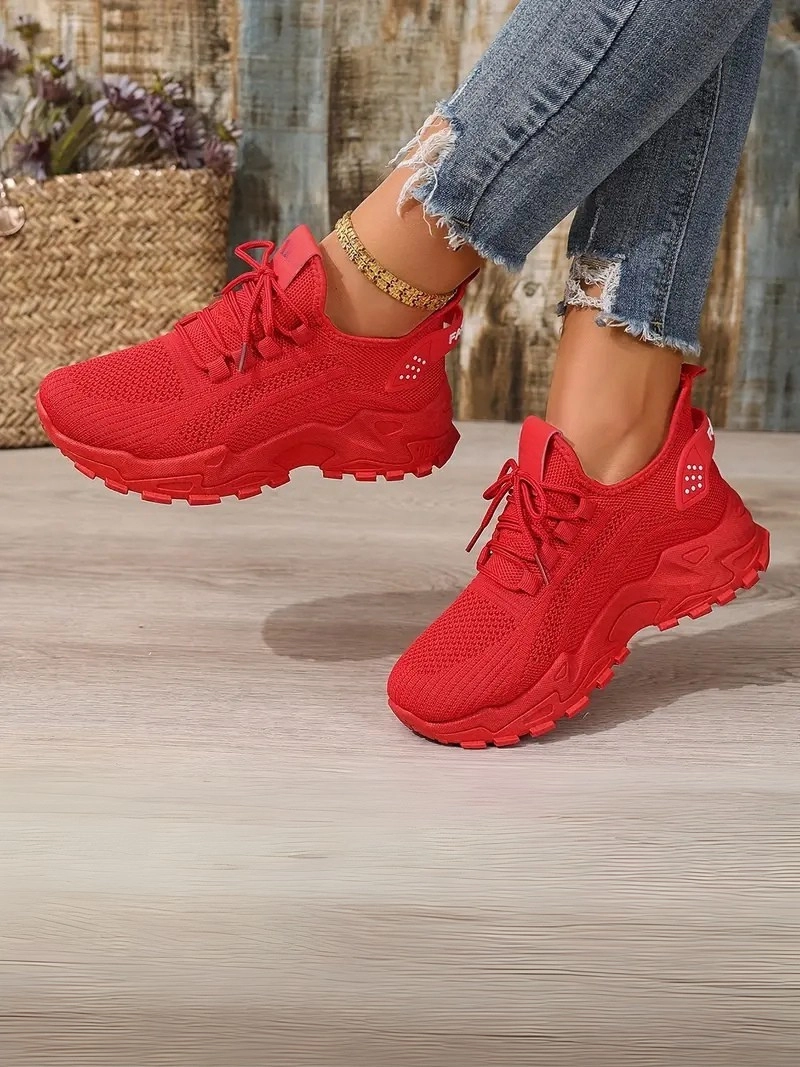 Bağcıklı Rahat Günlük Kullanım İçin Spor Tarz Kırmızı Kadın Ayakkabı