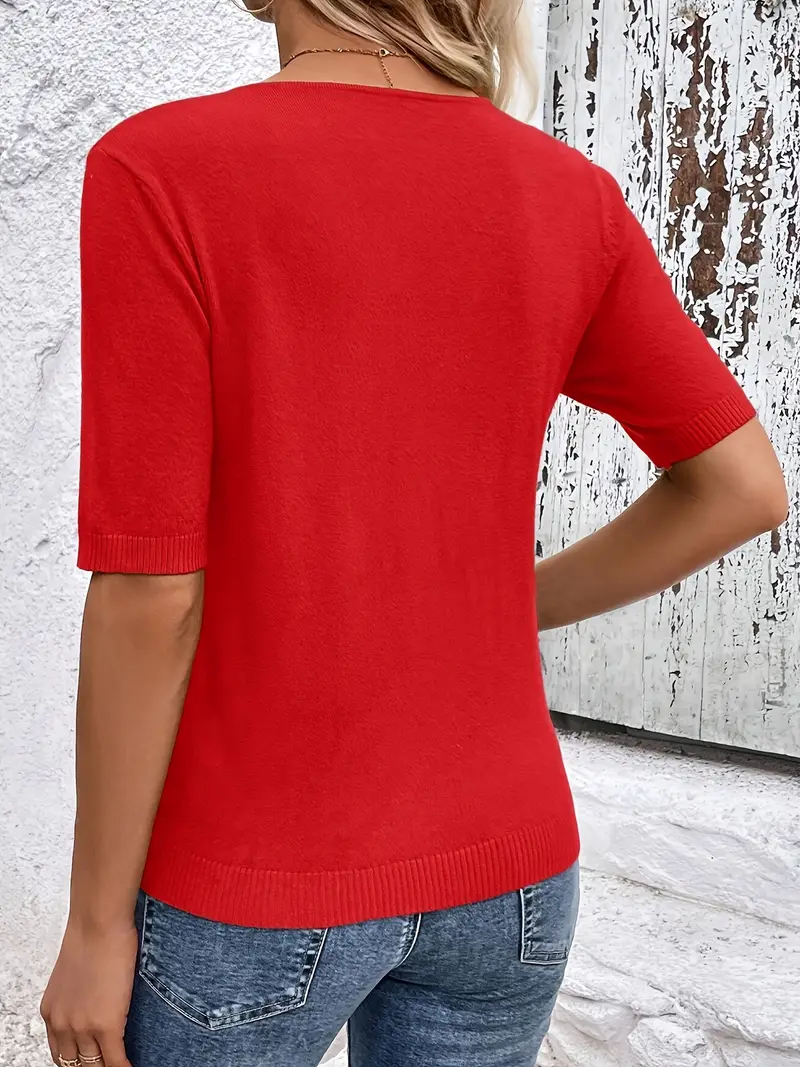 Yuvarlak Yaka Örme Slim Fit Kırmızı T-Shirt