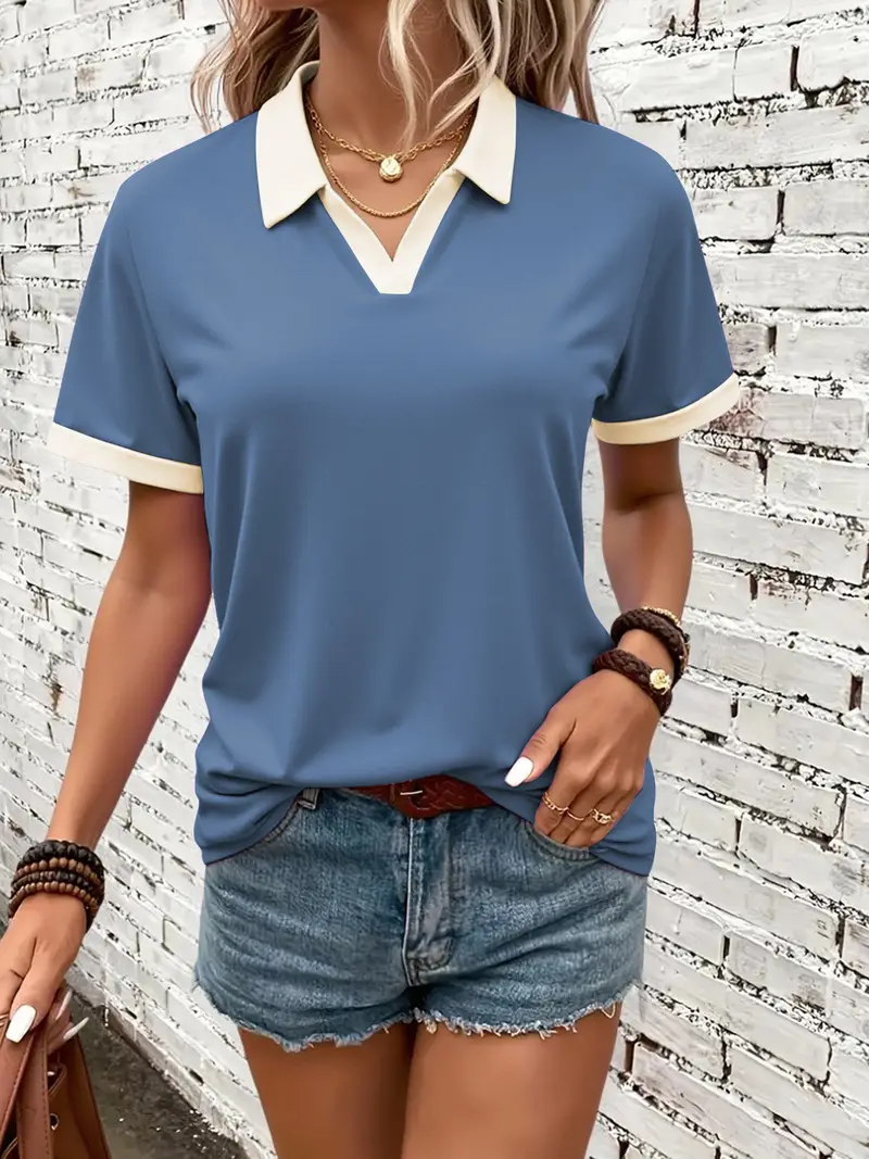 Polo Yaka Dokuma Slim Fit Mavi T-Shirt