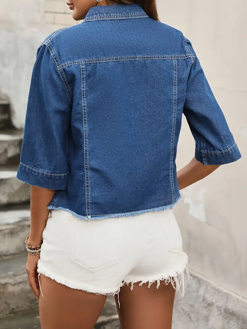 Klasik Şehirli Tarzda Günlük Kullanım İçin Mavi Kadın Jean Ceket