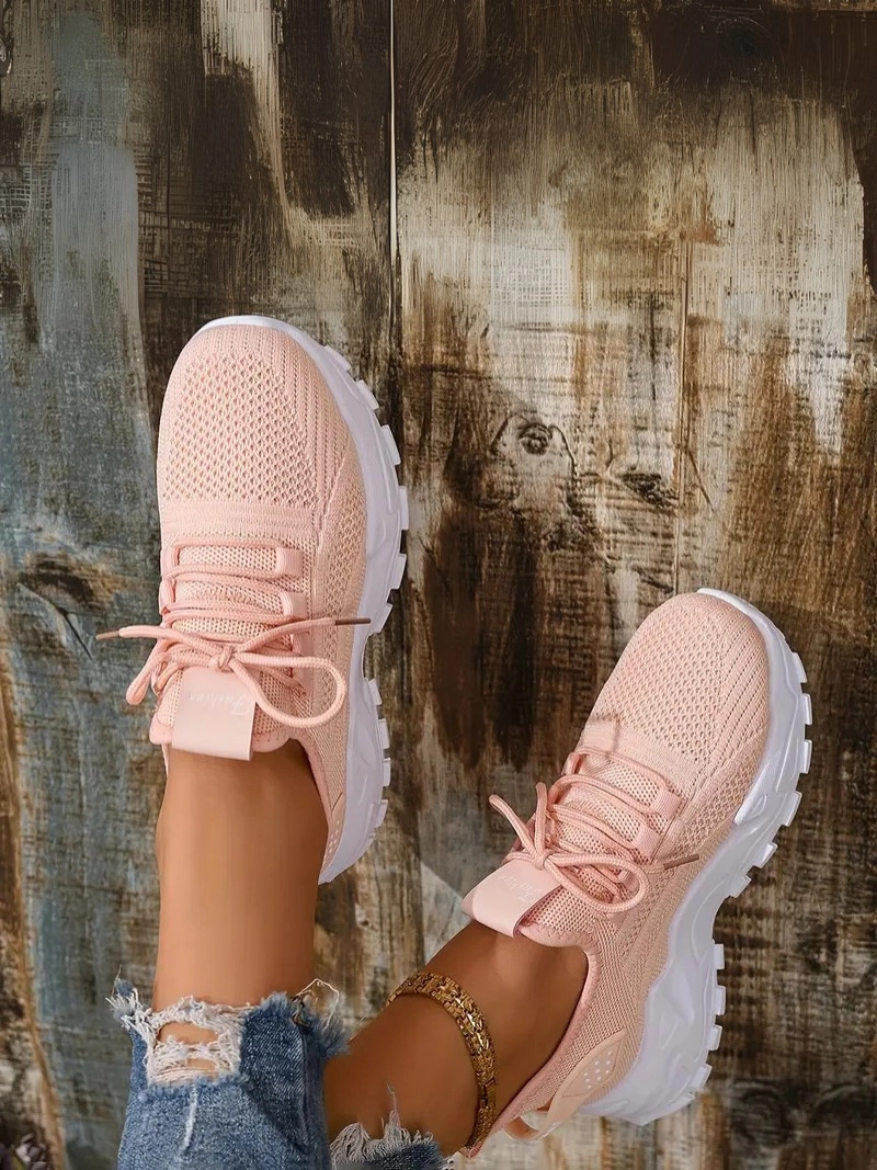 Bağcıklı Rahat Günlük Kullanım İçin Spor Tarz Pembe Kadın Ayakkabı