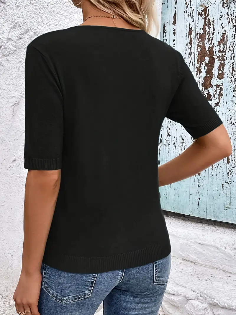 Yuvarlak Yaka Örme Slim Fit Siyah T-Shirt