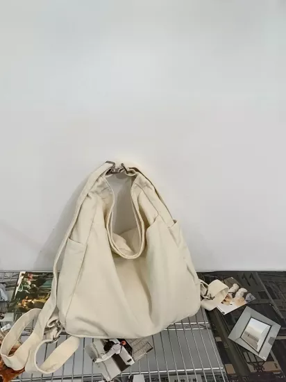 Eğlenceli Tarz Büyük Kapasiteli Ayarlanabilir Askılı Fermuarlı ve Çok Bölmeli Kadın Kanvas Çanta