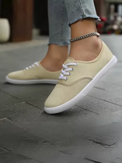 Düşük Tabanlı Bağcıklı Hafif ve Rahat Günlük Kullanım İçin Turuncu Kadın Sneaker