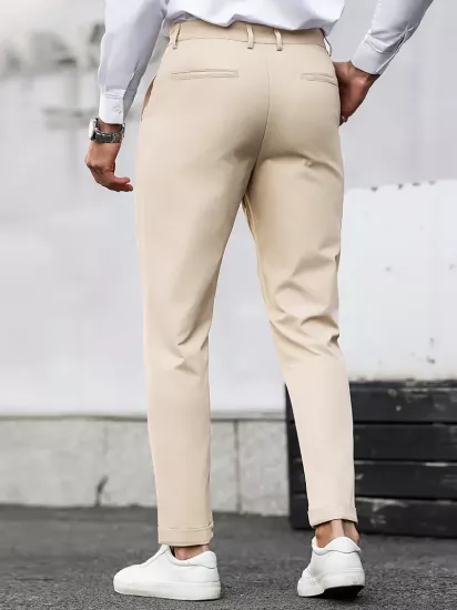 Dar Kesim Günlük Pantolon, Eğik Cepli, Kırışmaz Kumaş Düz Renk Her Mevsime Uygun, Minimalist Erkek Pantolon