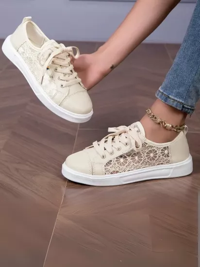 Hakiki Deri Yeni Sezon Bağcıklı Beyaz Kadın Günlük Ayakkabı