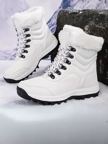 Yüksek Taban Yuvarlak Burun Kaymaz Rahat ve Şık Beyaz Kadın Bot