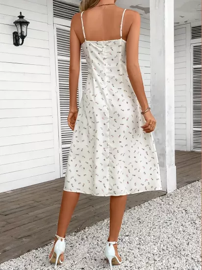 Dokuma Ayarlanabilir Askılı Beyaz Kısa Elbise 