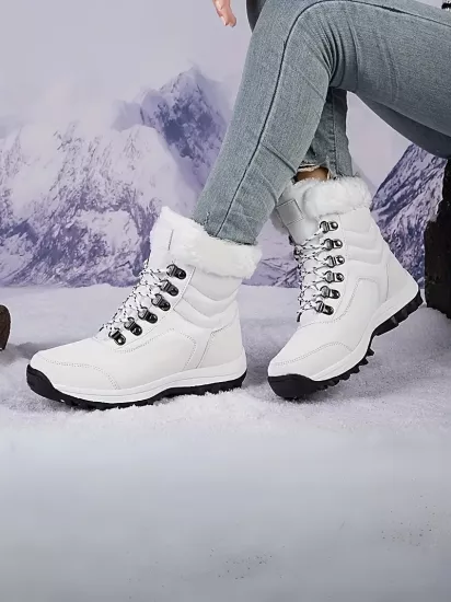 Yüksek Taban Yuvarlak Burun Kaymaz Rahat ve Şık Beyaz Kadın Bot