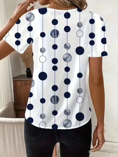 Kısa Kollu Nokta Desenli Beyaz Kadın Gömlek
