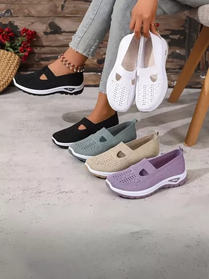 Örgü Desenli Topuksuz Düz Günlük Kullanım İçin Rahat ve Sade Mavi Kadın Sneaker