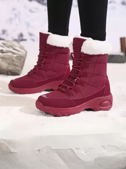 Peluş Astarlı Yüksak Taban Kamuflaj Desenli Rahar ve Şık Bordo Kadın Bot