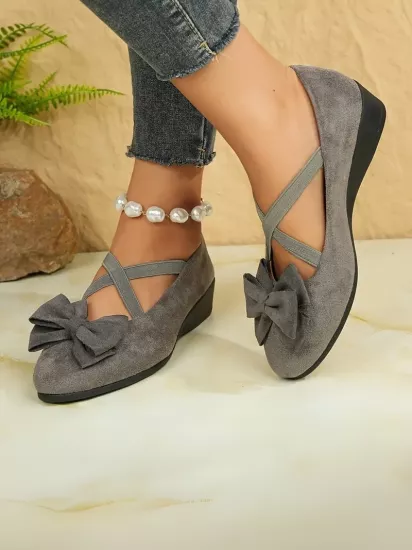 Kaymaz Taban Kurdelalı Siyah Kadın Bez Babet Ayakkabı