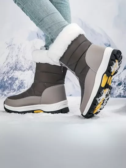 Peluş Kaplı Ön Fermuarlı Yüksek Taban Rahat ve Şık Gri Kadın Kar Botu