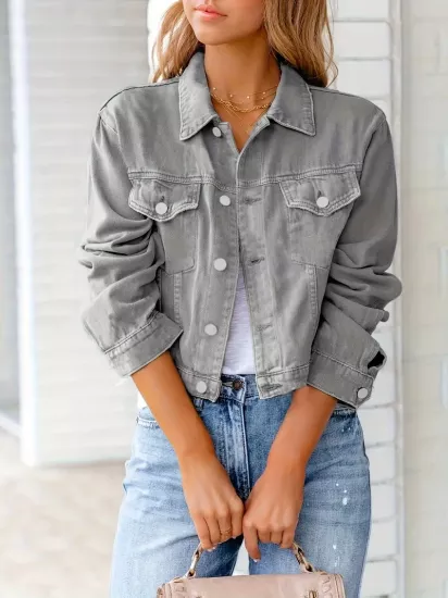 Klasik Şehirli Tarzda Günlük Kullanım İçin Gri Kadın Jean Ceket