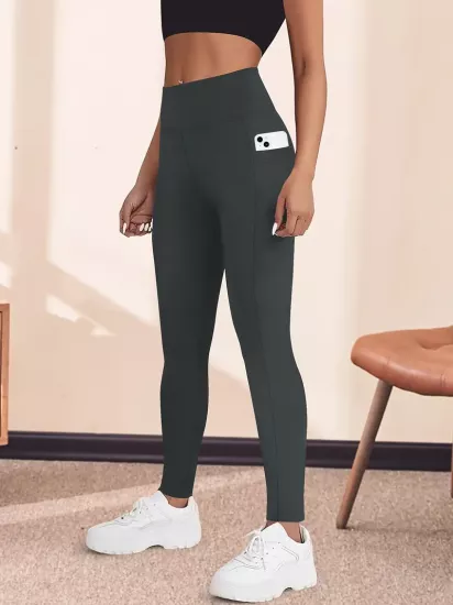 Yüksek Bel Yoga Taytı Cepli Rahat, Esnek Polyester-Elastan Karışımı Fitness, Koşu & Günlük Kullanım için Mükemmel, Makinede Yıkanabilir