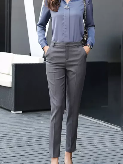 Yüksek Bel Esnek Kumaş Dar Kesim Gri Kadın Pantolon