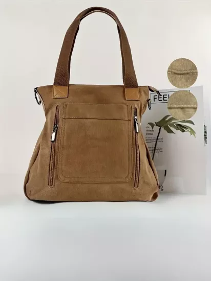 Hafif Düz Renk Büyük Kapasiteli Fermuar Kapatma Minimalist Tasarım Günlük Kullanım İçin İdeal Şık Kadın Kanvas Çanta