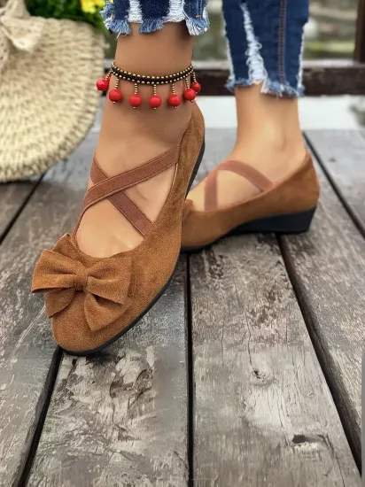 Kaymaz Taban Kurdelalı Gri Kadın Bez Babet Ayakkabı