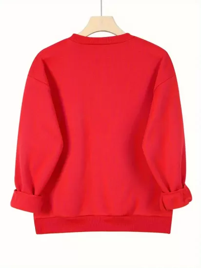 Yeni Çizgi Kadın Yüz Baskılı 100% Polyester Sıcak Astarlı Rahat Örgü Kumaş ile, Bahar ve Sonbahar Modası Kadın Sweatshirt