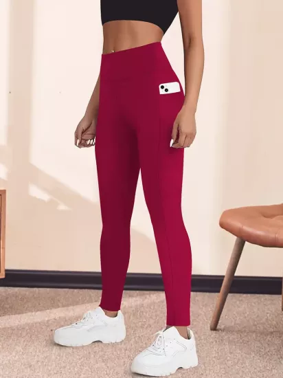 Yüksek Bel Yoga Taytı Cepli Rahat, Esnek Polyester-Elastan Karışımı Fitness, Koşu & Günlük Kullanım için Mükemmel, Makinede Yıkanabilir
