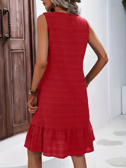 Özel Kumaş Drapeli Yırtmaçlı Kırmızı Kısa Elbise 