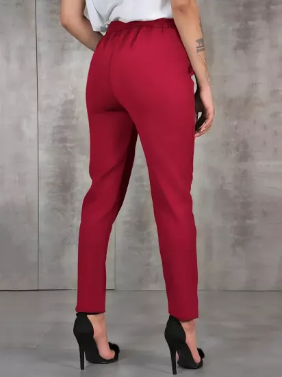 Yüksek Bel Esnek Kumaş Dar Kesim Kırmızı Kadın Pantolon