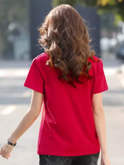 V Yaka Dokuma Slim Fit Kırmızı T-Shirt