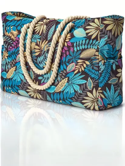 Fermuarlı Büyük Hacimli Plaj ve Havuz İçin Kadın Kanvas Çanta