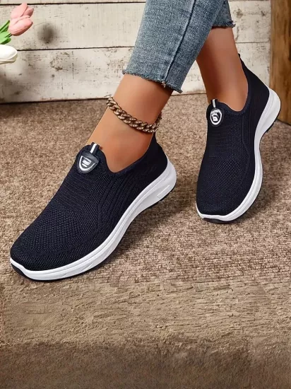 Örgü Kumaş, Rahat Günlük Giyim Bağcıksız Lacivert Kadın Ayakkabı