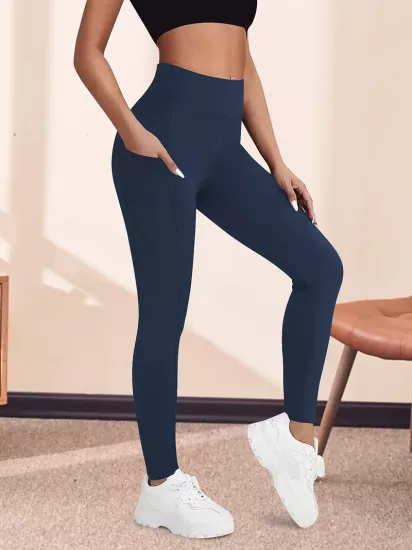 Yüksek Bel Yoga Taytı Cepli Rahat, Esnek Polyester-Elastan Karışımı Fitness, Koşu & Günlük Kullanım için Mükemmel, Makinede Yıkanabilir