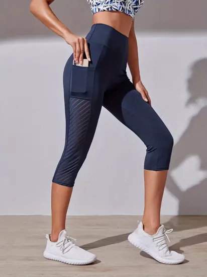 Geniş Bel Kısmı Karın Kontrollü Spor Capri Taytı Yüksek Bel Dikişli
