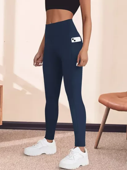 Yüksek Bel Yoga Taytı Cepli Rahat, Esnek Polyester-Elastan Karışımı Fitness, Koşu & Günlük Kullanım için Mükemmel, Makinede Yıkanabilir