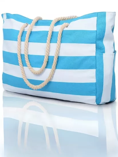 Fermuarlı Büyük Hacimli Plaj ve Havuz İçin Kadın Kanvas Çanta