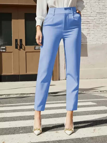 Yüksek Bel Esnek Kumaş Dar Kesim Mavi Kadın Pantolon