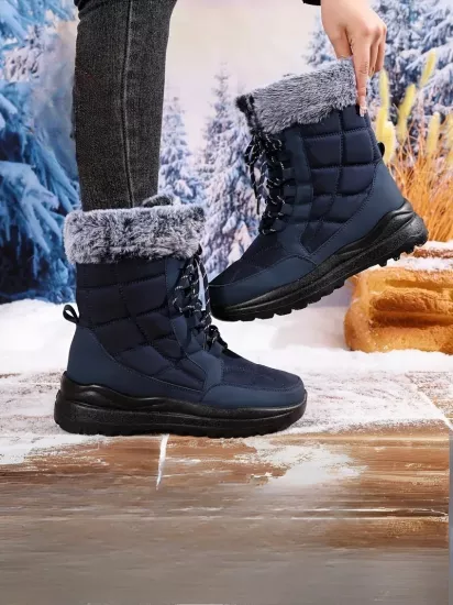 Peluş Polar Astar Yüksek Taban Soğuk Havada Etkili Mavi Kadın Kar Botu