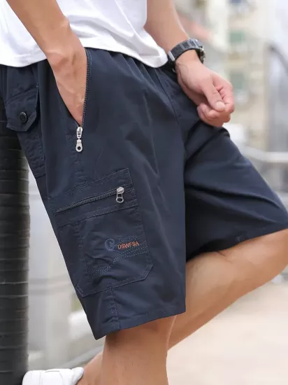 Hafif Pamuk Düz Renk Fermuarlı Cepli Ayarlanabilir Bel, Rahat Yazlık Kıyafet Erkek Şort