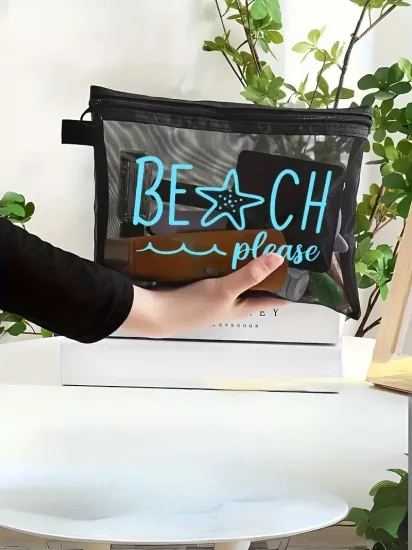 Plaj Baskılı Tropikal Deniz Yıldızı Temalı Günlük Kullanım İçin Plaj ve Yaz Makyaj Çantası