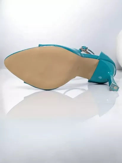 Klasik Sivri Burun Yüksek Topuklu Parlak Malzeme Mavi Kadın Ayakkabı