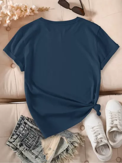 Yuvarlak Yaka Dokuma Slim Fit Mavi T-Shirt