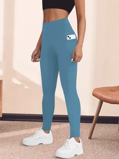 Yüksek Bel Yoga Taytı Cepli Rahat, Esnek Polyester-Elastan Karışımı Fitness, Koşu & Günlük Kullanım için Mükemmel, Makinede Yıkanabilir