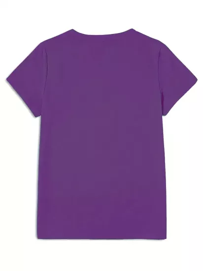 Yuvarlak Yaka Dokuma Slim Fit Mor T-Shirt