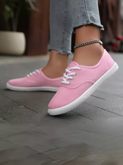 Düşük Tabanlı Bağcıklı Hafif ve Rahat Günlük Kullanım İçin Pembe Kadın Sneaker