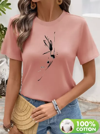 Yuvarlak Yaka Dokuma Slim Fit Pembe T-Shirt