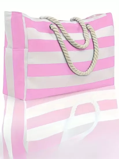 Fermuarlı Büyük Hacimli Plaj ve Havuz İçin Kadın Kanvas Çanta