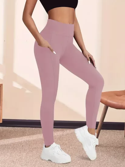 Yüksek Bel Yoga Taytı Cepli Rahat, Esnek Polyester-Elastan Karışımı Fitness, Koşu & Günlük Kullanım için Mükemmel, Makinede Yıkanabilir