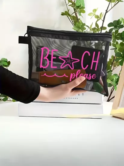 Plaj Baskılı Tropikal Deniz Yıldızı Temalı Günlük Kullanım İçin Plaj ve Yaz Makyaj Çantası