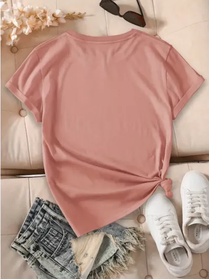 Yuvarlak Yaka Dokuma Slim Fit Pembe T-Shirt