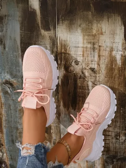 Bağcıklı Rahat Günlük Kullanım İçin Spor Tarz Pembe  Kadın Ayakkabı